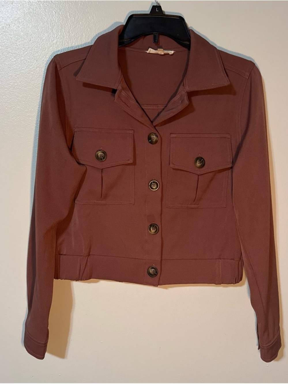 Womens Easel Button-Front Utility Jacket - Mauve